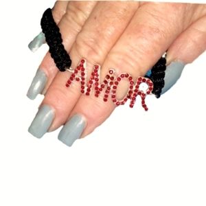 AMOR Red Rhinestones Crystal Shamballa Macrame Bracelet
